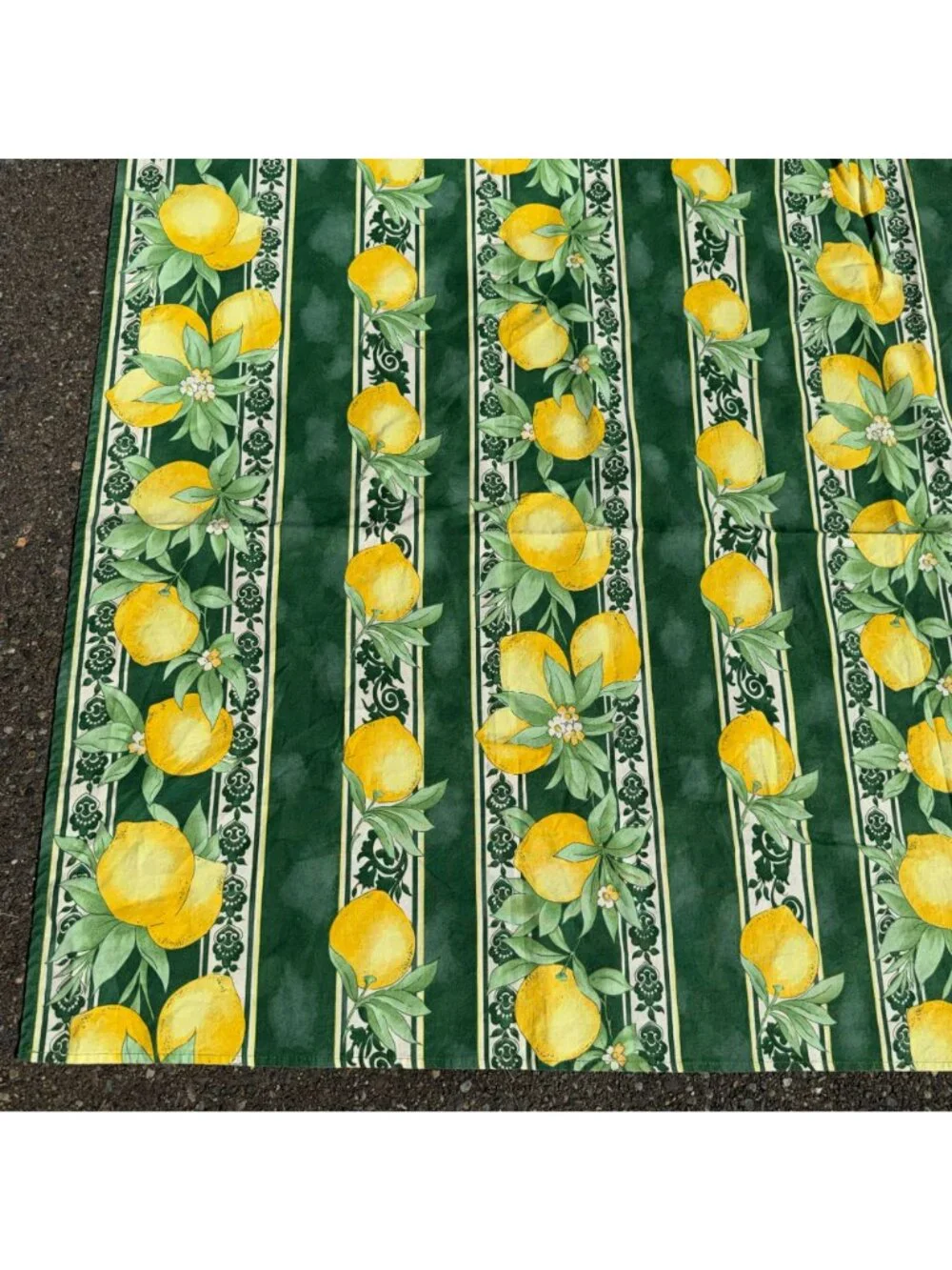 Vintage Green Lemon Tablecloth 6 Napkins Rectangle Citrus Fruit French Provencal